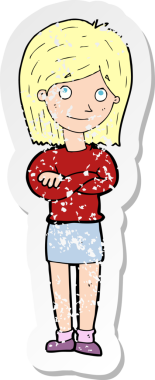 Bir insan tarafından çizilmiş, karikatür dostu, yuvarlanan bakışlı bir kızın gerilimli çıkartması.