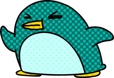 Bir insan tarafından çizilmiş sevimli bir penguen resmi.