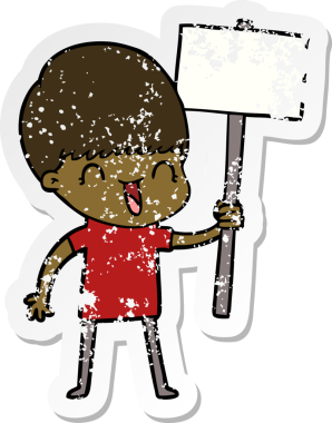 Bir insan tarafından çizilmiş mutlu çizgi film çocuğunun sıkıntılı çıkartması.