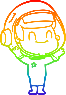 Gökkuşağı gradyan çizgisi çizimi mutlu bir astronot insan tarafından çizilmiş.