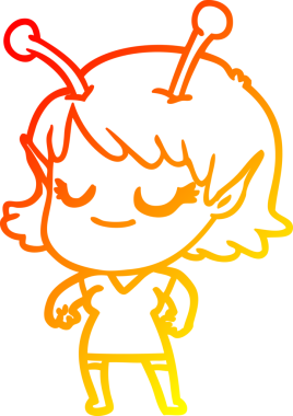 Bir insan tarafından çizilmiş gülümseyen uzaylı kız çizgi filmi.