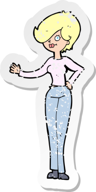 Bir insan tarafından çizilmiş bir karikatür kadının gerilmiş çıkartması.