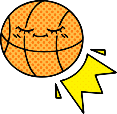 Bir insan tarafından çizilmiş bir basketbol topunun çizgi romanı.