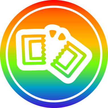 bir insan tarafından çizilmiş gökkuşağı gradyanı olan film bileti dairesel simgesi