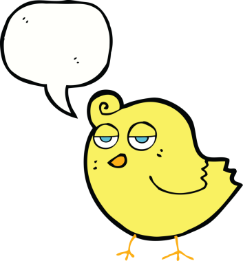 Bir insan tarafından çizilmiş konuşma balonlu çizgi film kuşu.