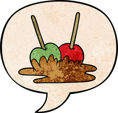 bir insan tarafından çizilmiş eski moda konuşma baloncuklu karikatür elmaları.