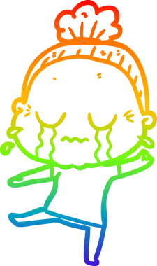 Gökkuşağı gradyan çizgi çizimi bir insan tarafından çizilmiş ağlayan yaşlı bir kadın