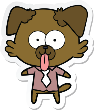 Bir insan tarafından çizilmiş dili olan çizgi film köpeğinin çıkartması.