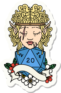 Bir insan tarafından çizilmiş doğal 20 zar atımlı barbar bir elf karakterinin çıkartması.