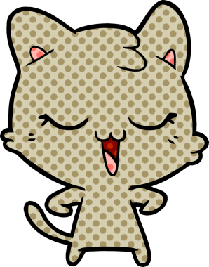 Bir insan tarafından çizilmiş mutlu çizgi film kedisi.