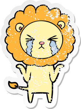 Bir insan tarafından çizilmiş ağlayan bir aslanın dertli çıkartması.