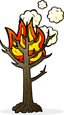 Bir insan tarafından çizilmiş çizgi film yanan ağaç.