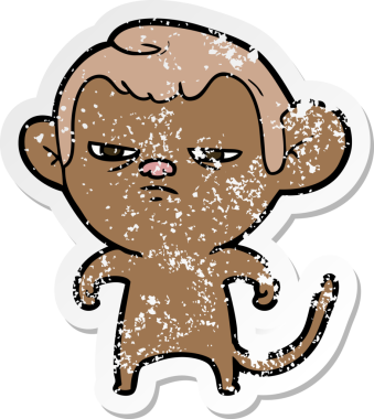 Bir insan tarafından çizilmiş karikatür maymununun sıkıntılı çıkartması