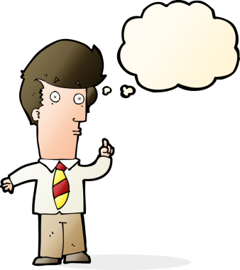 Bir insan tarafından çizilen düşünce baloncuğu ile ilgili sorusu olan bir çizgi film adamı.