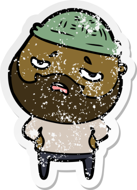 Bir insan tarafından çizilmiş sakallı endişeli bir karikatür çıkartması.