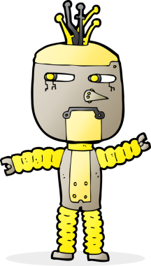 Bir insan tarafından çizilmiş çizgi film sallayan robot.