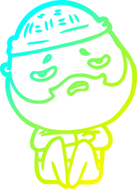 Bir insan tarafından çizilmiş sakallı, endişeli bir çizgi film çizimi.