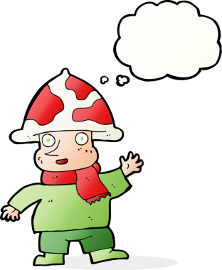 Bir insan tarafından çizilmiş düşünce balonlu mantar adam.