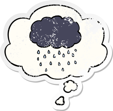Düşünce baloncuklarıyla yağmur gibi yağmur yağıyor. Bir insan tarafından çizilmiş yıpranmış bir çıkartma gibi.