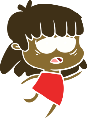 Düz renkli çizgi film. Bir insan tarafından çizilmiş yorgun kadın.