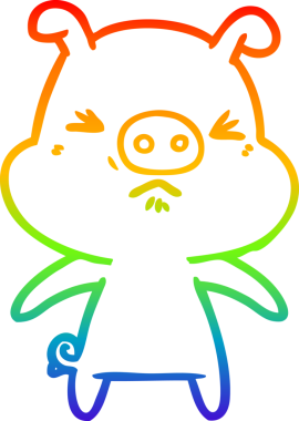 Bir insan tarafından çizilmiş kızgın bir domuzun gökkuşağı gradyan çizimi