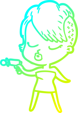 Bir insan tarafından çizilmiş soğuk gradyan çizgi film karakteri güzel hippi kız.