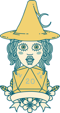 Retro Dövme Tarzı İnsan Cadı Doğal 20 zar atışıyla Bir insan tarafından çizilmiş