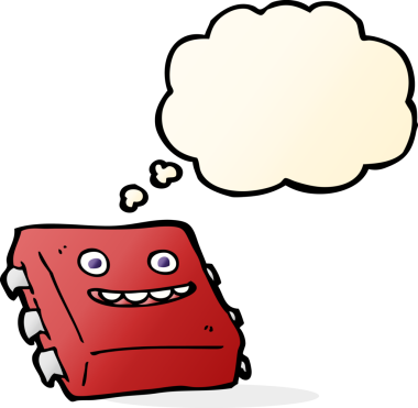 Bir insan tarafından çizilmiş düşünce baloncuklu karikatür bilgisayar çipi