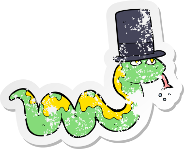 Bir insan tarafından çizilmiş silindir şapkalı bir yılanın gerilimli çıkartması.