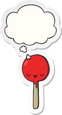 Düşünce baloncuklu şeker lolipopu insan tarafından çizilmiş bir çıkartma.