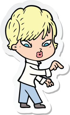 Bir insan tarafından çizilmiş bir karikatür kadının çıkartması.