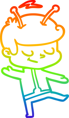 Gökkuşağı gradyan çizimi bir insan tarafından çizilmiş dost bir uzay adamı çizimi