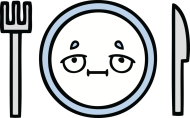 Bir insan tarafından çizilmiş yemek tabağı karikatürü.