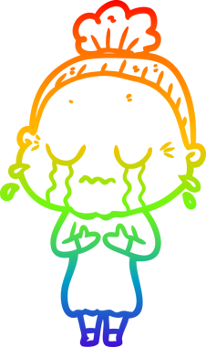 Gökkuşağı gradyan çizgi çizimi bir insan tarafından çizilmiş ağlayan yaşlı bir kadın