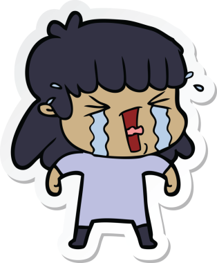 Bir insan tarafından çizilmiş gözyaşları içindeki bir karikatür kadının çıkartması.