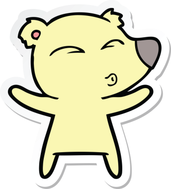 Bir insan tarafından çizilmiş, açık kollu, ıslık çalan bir ayının çıkartması.