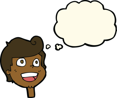 Bir insan tarafından çizilmiş düşünce baloncuklu mutlu bir yüz.