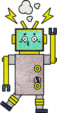 Bir insan tarafından çizilmiş bir robotun retro grunge dokusu