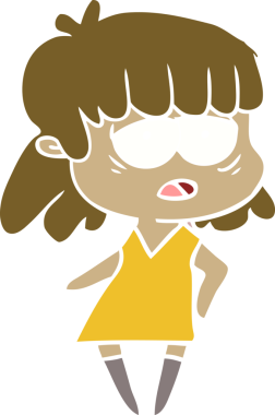 Düz renkli çizgi film. Bir insan tarafından çizilmiş yorgun kadın.