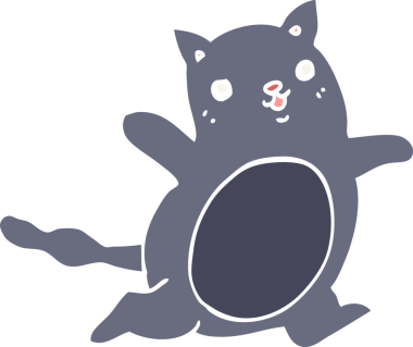 Bir insan tarafından çizilmiş düz renkli çizgi film kedisi