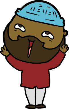 Bir insan tarafından çizilmiş mutlu sakallı bir adam.