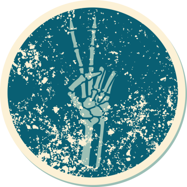 Bir insan tarafından çizilmiş barış işareti veren bir iskeletin sembolik dövmesi.