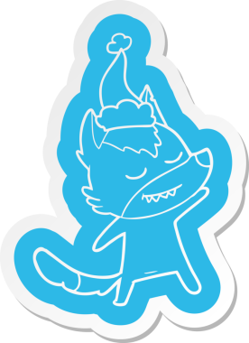 Bir insan tarafından çizilmiş Noel Baba şapkası takan bir kurdun dostça bir çizgi film çıkartması.