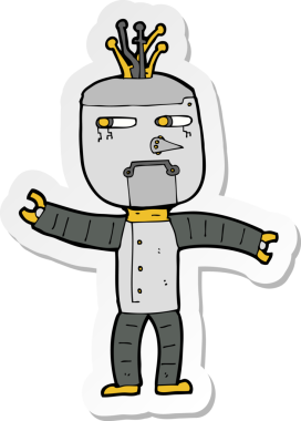 Bir insan tarafından çizilmiş robot karikatür çıkartması.