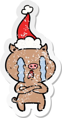 Ağlayan domuz eli, bir insan tarafından çizilmiş Noel Baba şapkasının çizilmiş çıkartması.