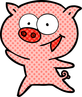 Bir insan tarafından çizilmiş neşeli domuz çizgi filmi.