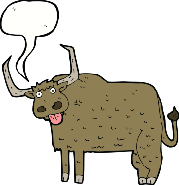 bir insan tarafından çizilmiş konuşma balonlu kıllı inek.