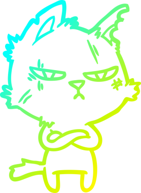 Sert bir çizgi film kedisinin soğuk eğik çizgisi. Bir insan tarafından çekilen kollar.