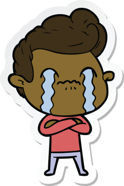 Bir insan tarafından çizilmiş, ağlayan bir çizgi film karakterinin çıkartması.