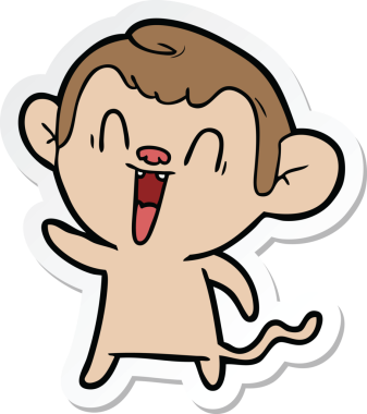 Bir insan tarafından çizilmiş gülen maymun çıkartması.